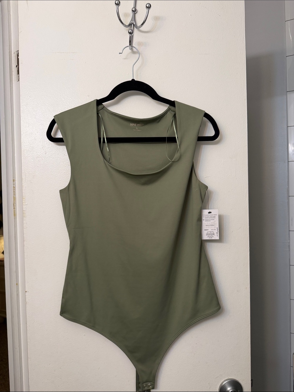 Nine West Sage Green Sleeveless Scoop Neck Bodysuit
